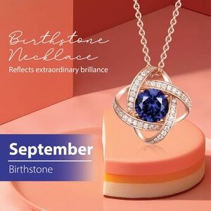 September Sapphire Birthstone Love knot Necklace gift to someone special.